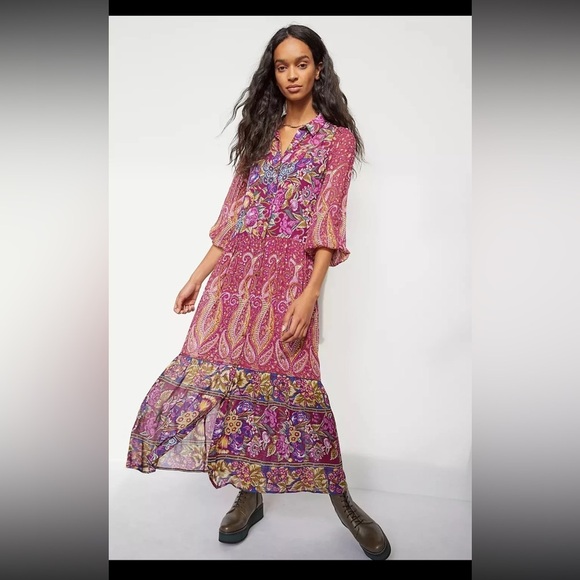 NWOT- Anthropologie - Nikole Floral Paisley BOHO BUTTON DOWN DRESS - Picture 1 of 14